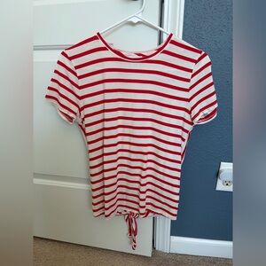 J.Crew Red White Striped Tie Back Tee Nautical Cotton Casual Top